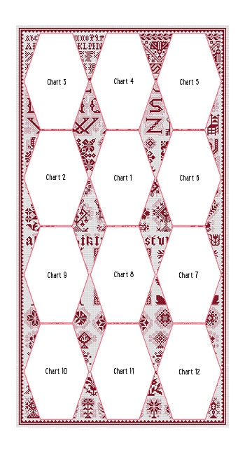 Long Dog Samplers Stitchalong - Red-on-White - 68cm x 35cm