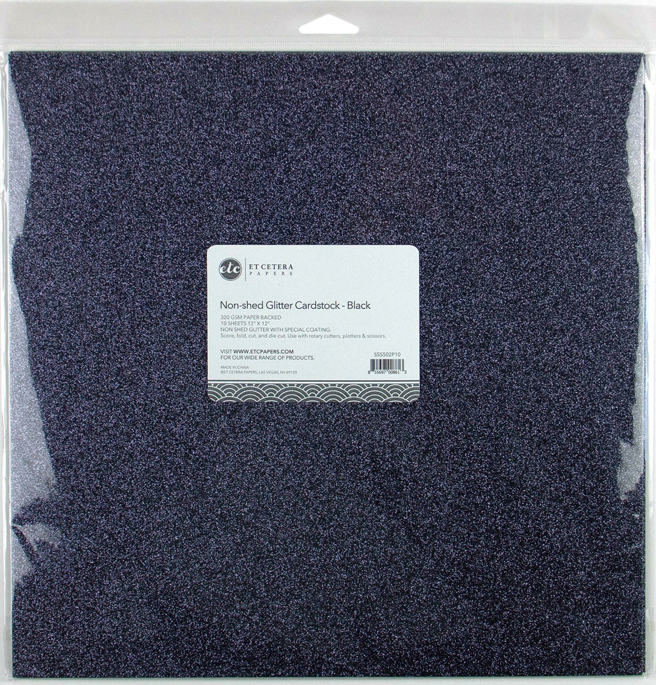Arc Crafts ETC Papers Non-Shed Glitter Cardstock 12"X12" 10/Pkg - Black