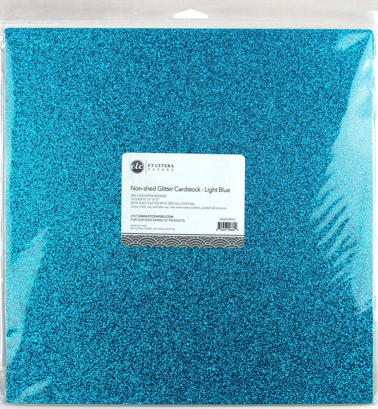Arc Crafts ETC Papers Non-Shed Glitter Cardstock 12"X12" 10/Pkg - Light Blue
