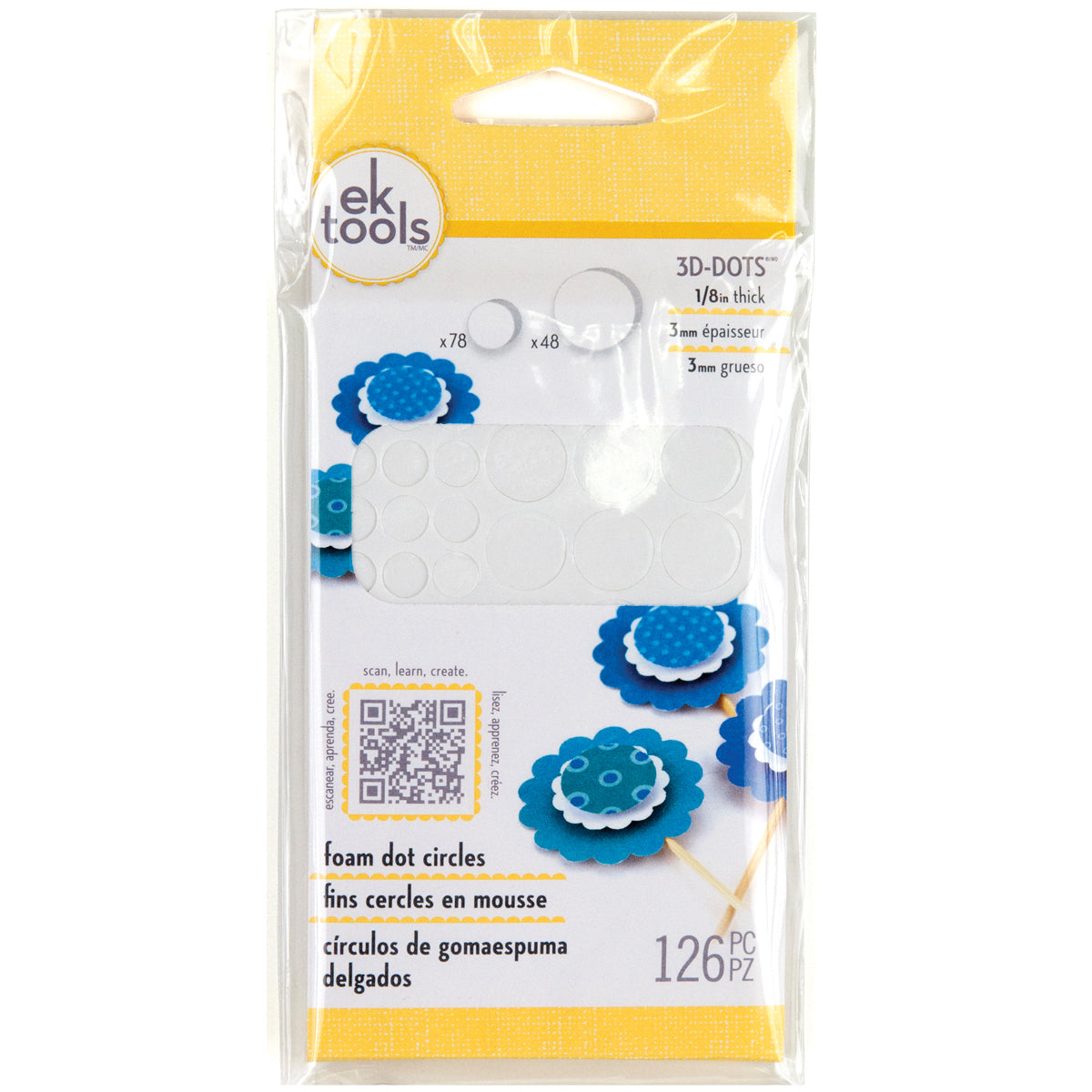 EK Success 3D Dots Foam Dot Adhesive - White Circles .125" Thick 126/Pkg