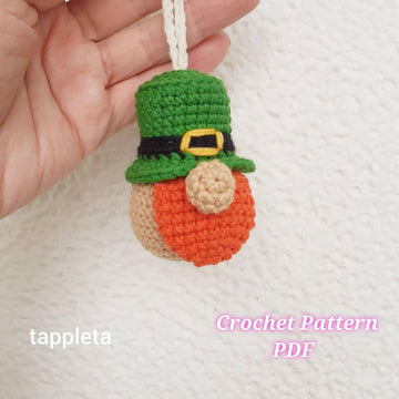 Leprechaun gnome ornament crochet pattern, St Patricks Day decor, Tiny gnome amigurumi crochet pattern, Leprechaun hat mini good luck charm