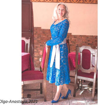 Lace blue crochet wedding dress