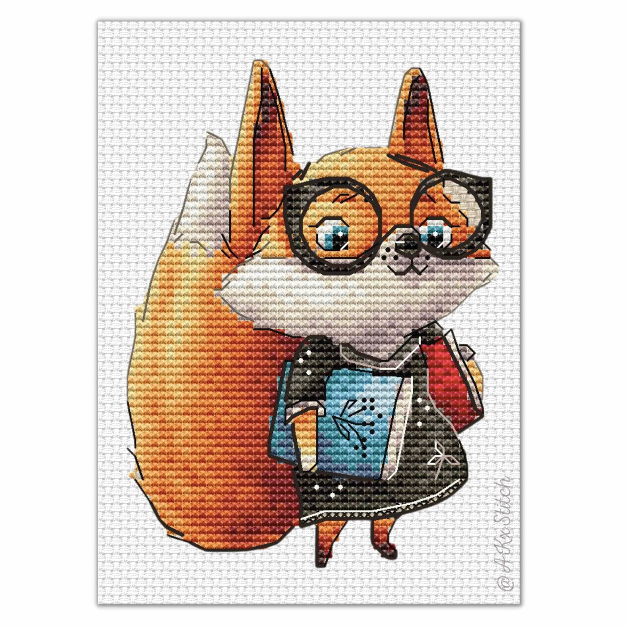 Smart Fox Student Cross Stitch PDF Pattern