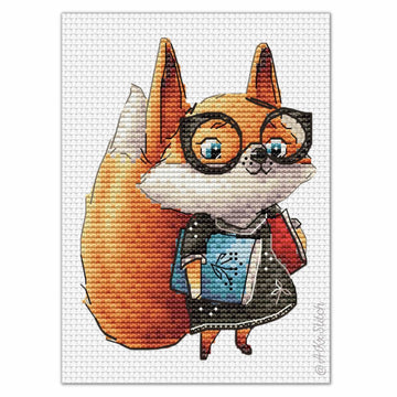 Smart Fox Student Cross Stitch PDF Pattern