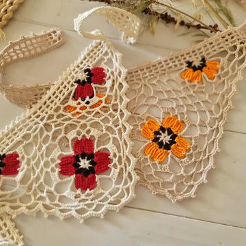 Boho Bandana with Floral Motif, Freeform Mesh and Filet Crochet Design (H8)