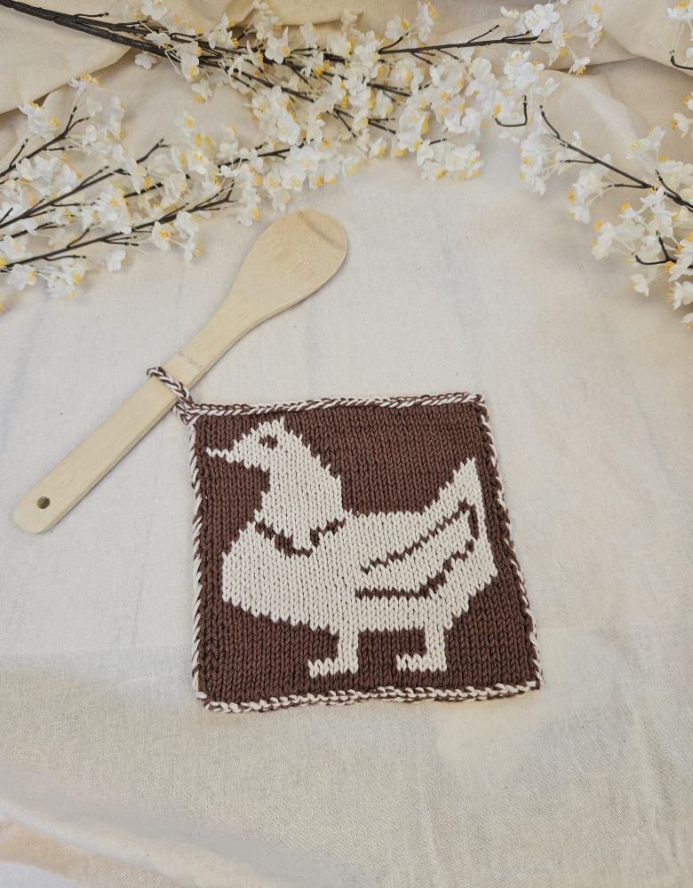 Chicken Pot Holder in Double-Face Knitting Technique inkl. Tutorial