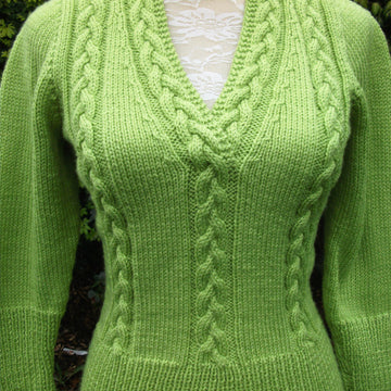 Cabled V Neck Fitted Sweater
