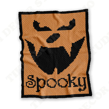 C2C Crochet Pattern Halloween Pumpkin Face Throw Orange Blanket Spooky