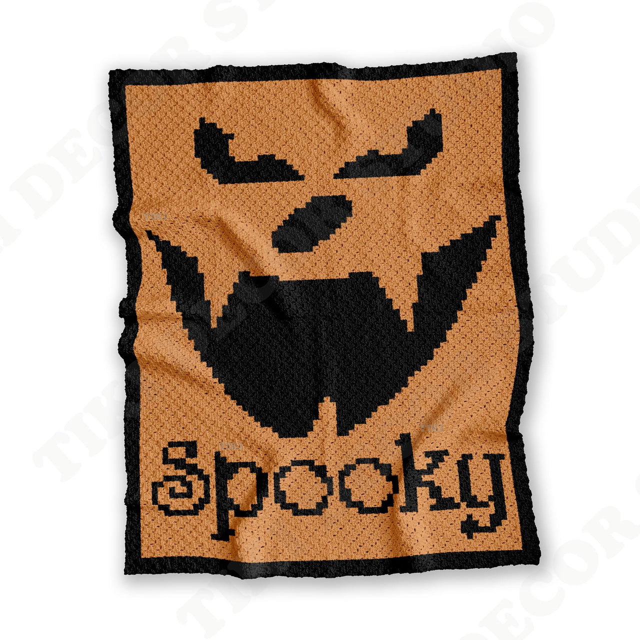 C2C Crochet Pattern Halloween Pumpkin Face Throw Orange Blanket Spooky