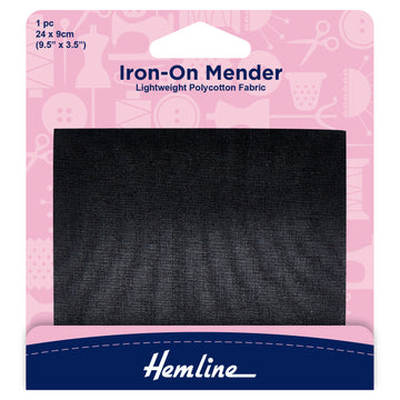 Hemline Polycotton Mender Iron On 9x24cm - Black
