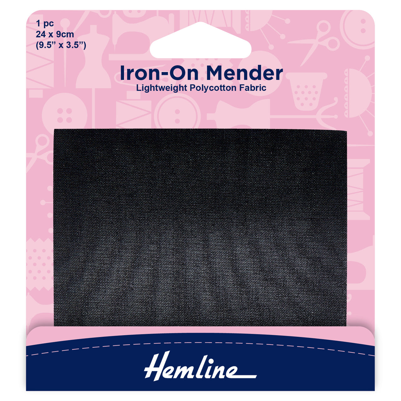 Hemline Polycotton Mender Iron On 9x24cm - Black