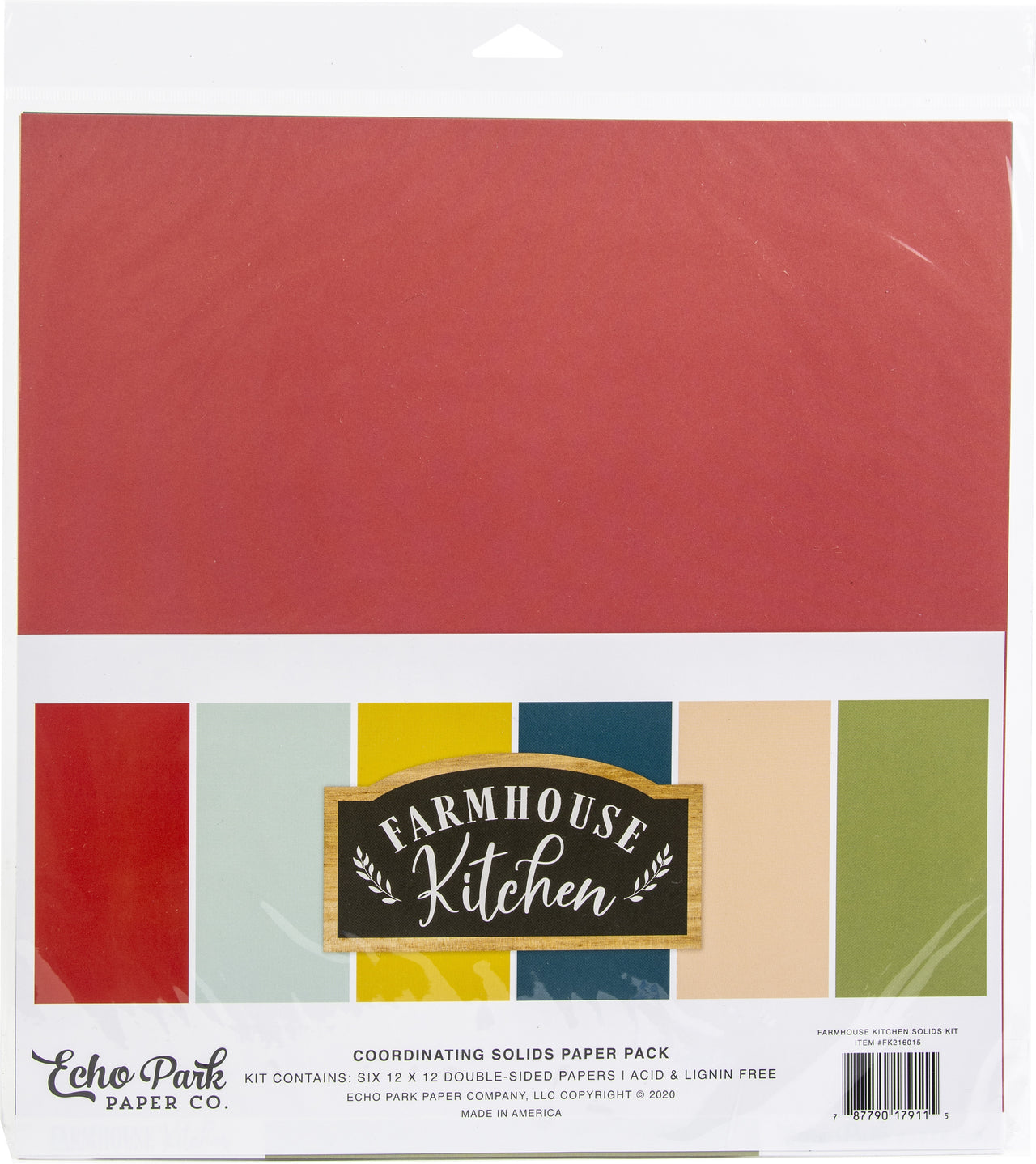 Echo Park Paper Echo Park Double-Sided Solid Cardstock 12"X12" 6/Pkg - Farmhouse Kitchen, 6 Colors