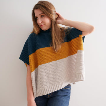 Color Block Knit Poncho
