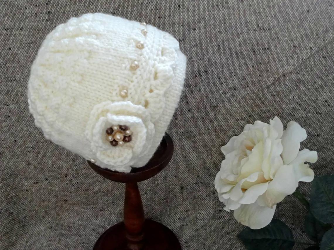 Knitting Pattern Baby Cap with Crochet Flower