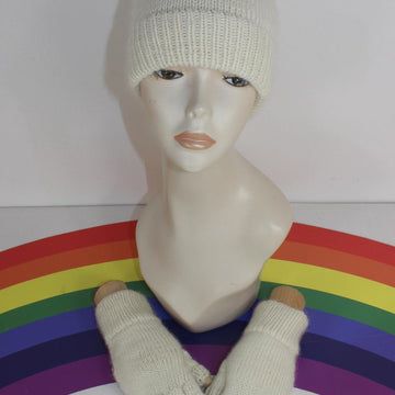 Adult & Teen Aran Ski Beanie & Short Finger Gloves