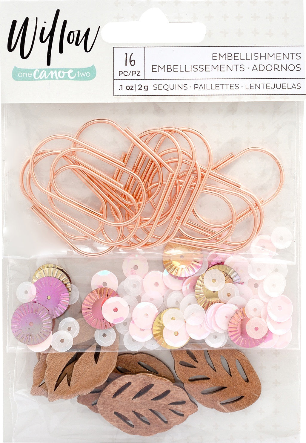 American Crafts One Canoe Two Willow Mixed Embellishments - Wood Veneers, Paper Clips & Sequins