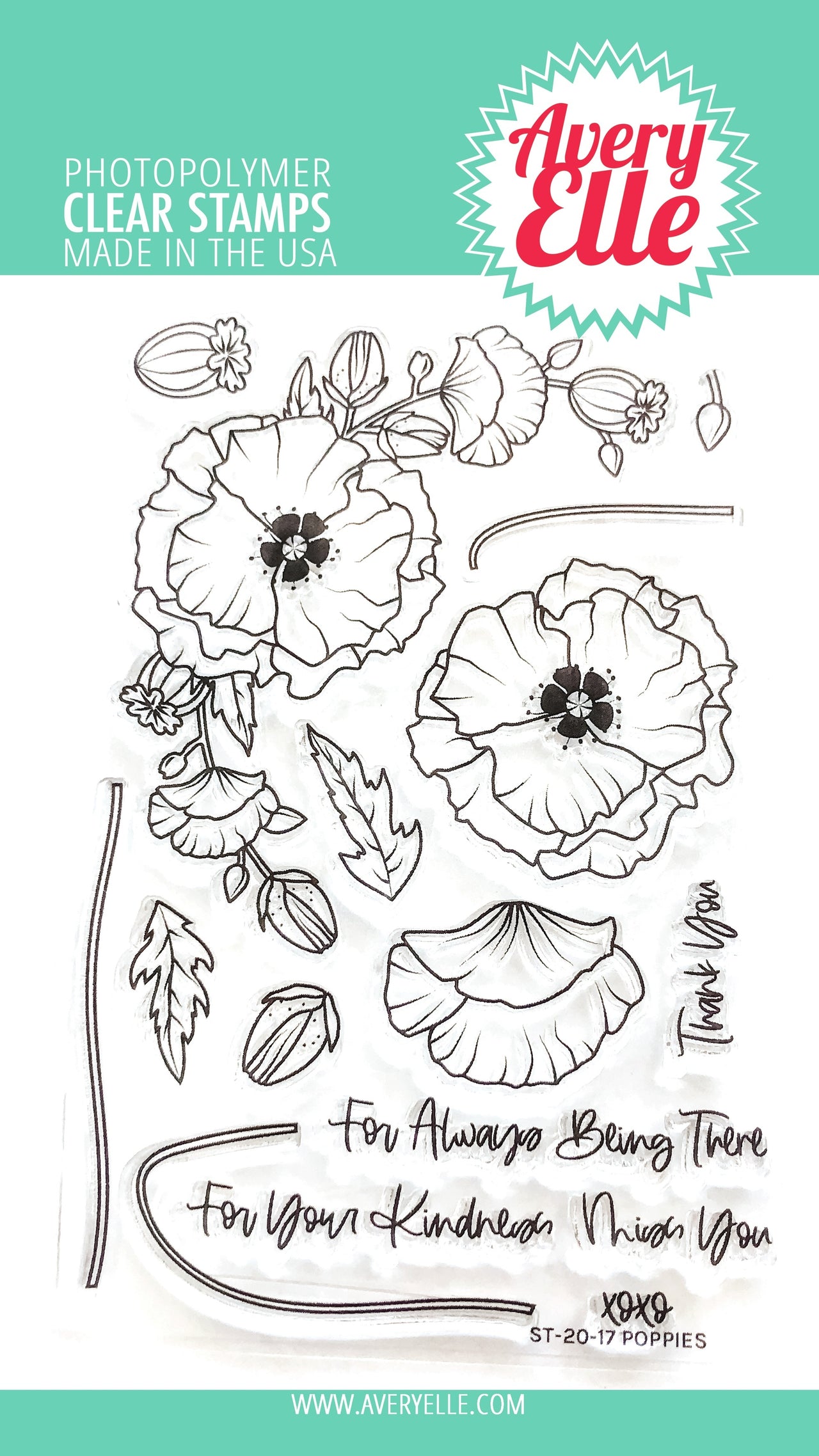 Avery Elle Clear Stamp Set 4"X6" - Poppies