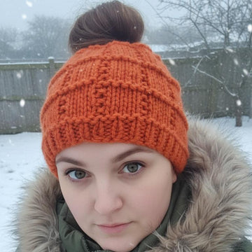 Knitting pattern ladies messy bun hat #500