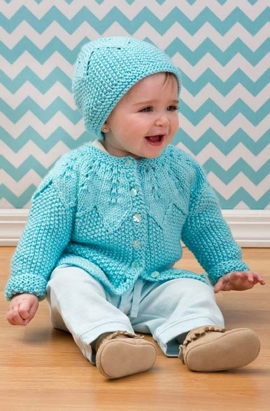 Star Bright Baby Cardigan & Hat in Red Heart Soft Baby Steps - LW3596EN