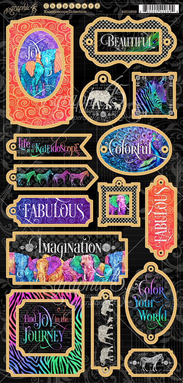 Graphic 45 Kaleidoscope Chipboard Die-Cuts 6"X12" Sheet - Decorative & Journaling