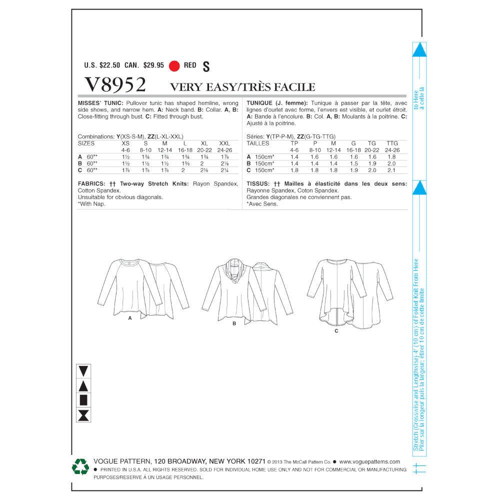 Vogue Misses' Tunic V8952 - Sewing Pattern