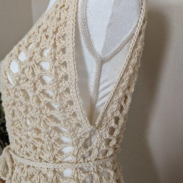 Light Beige Crochet Mesh Dress-Beach Cover-Up
