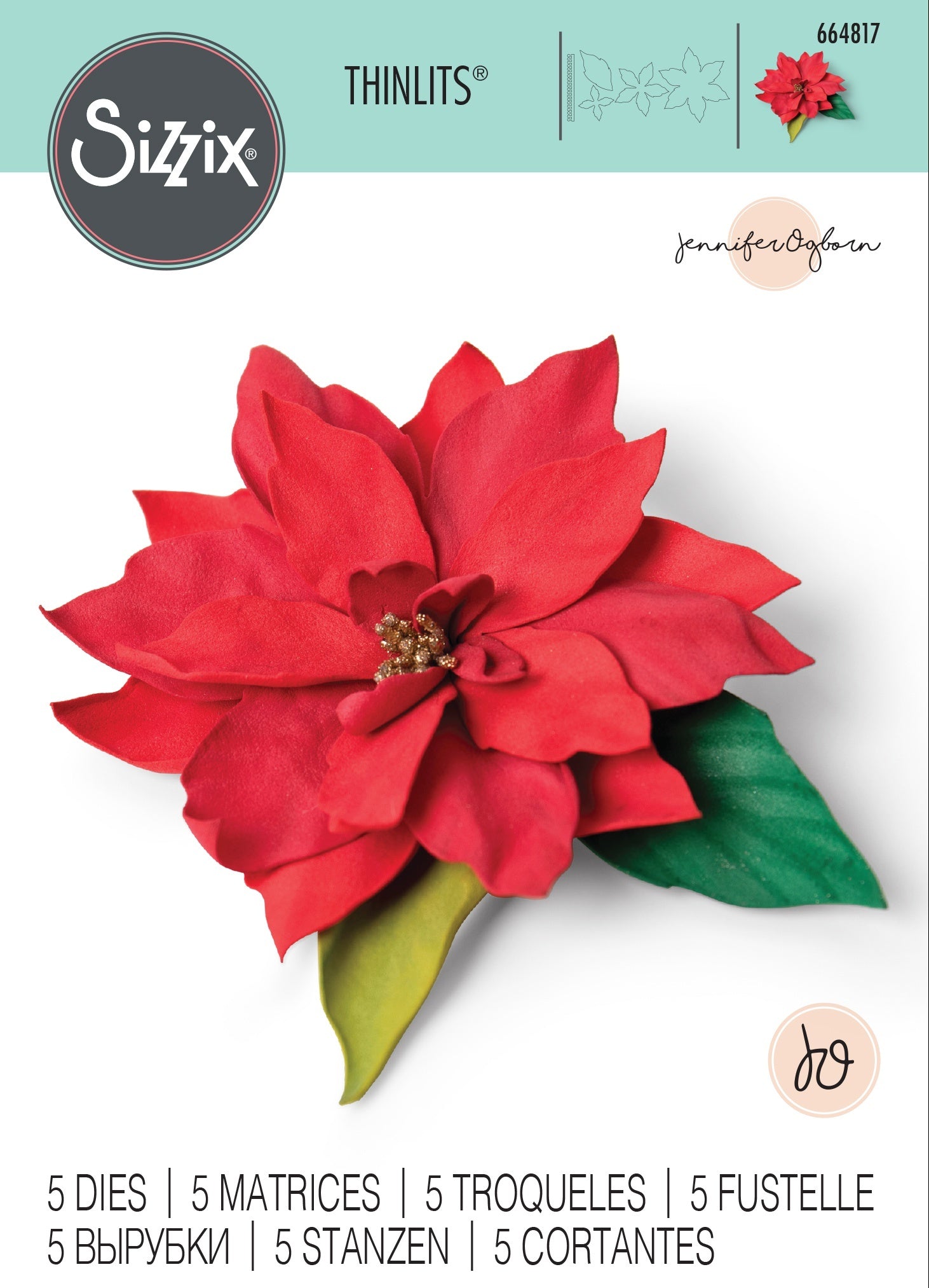 Sizzix Thinlits Dies By Jennifer Ogborn 5/Pkg - Elegant Poinsettia