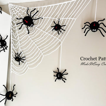 Spiders on Cobweb Crochet pattern Halloween wall decoration Crochet cross spiders Spooky decor Crochet web