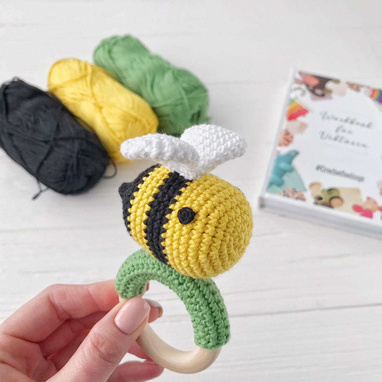 Bee crochet pattern baby rattle toy Amigurumi pattern teether ring
