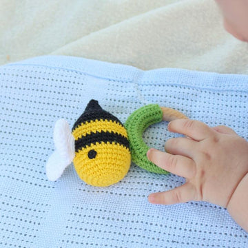 Bee crochet pattern baby rattle toy Amigurumi pattern teether ring