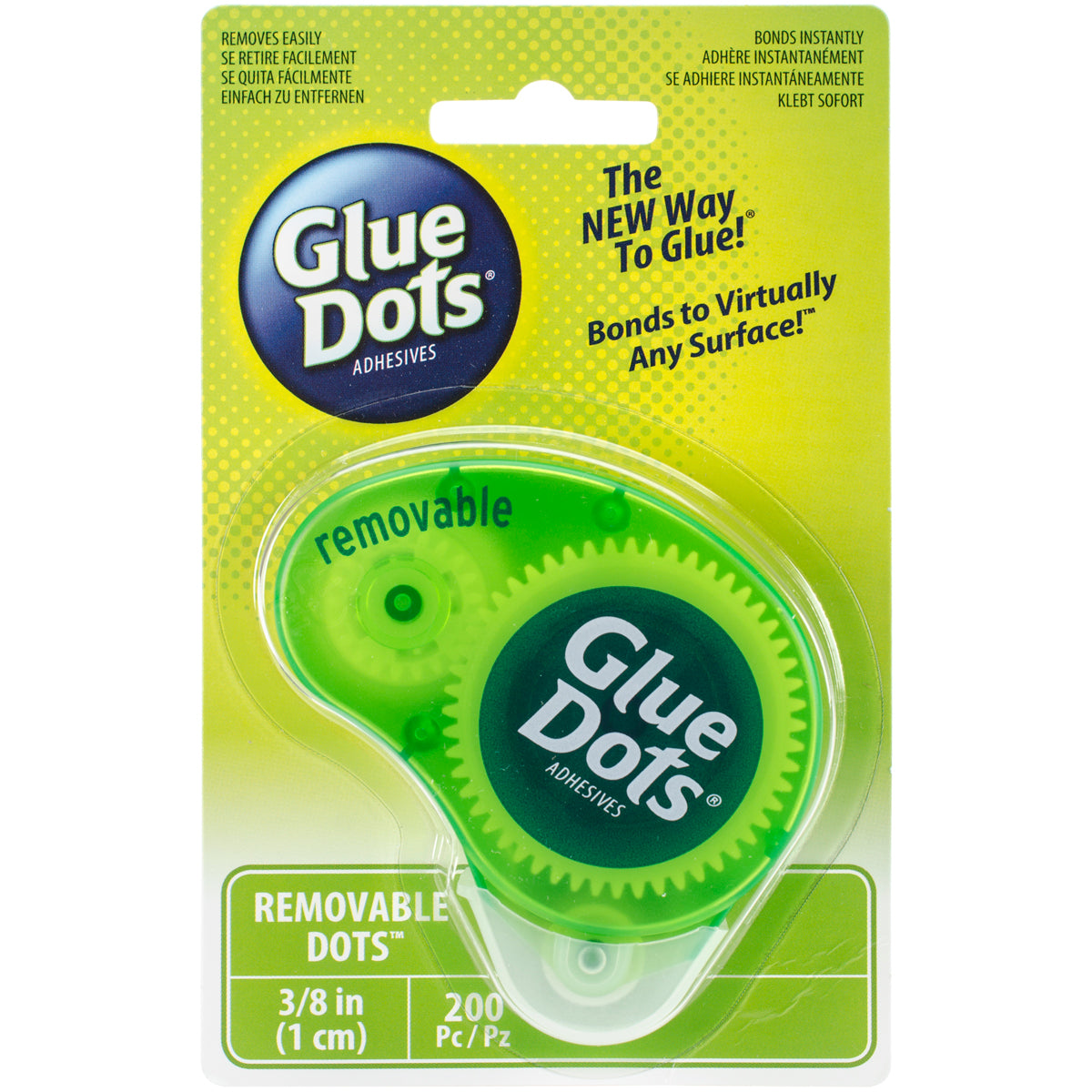Glue Dots .375" Removable Dot Disposable Dispenser - 200 Clear Dots