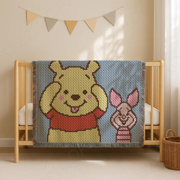 Winnie the Pooh Blanket Piglet Throw Blue Baby Stroller C2C CROCHET PATTERN
