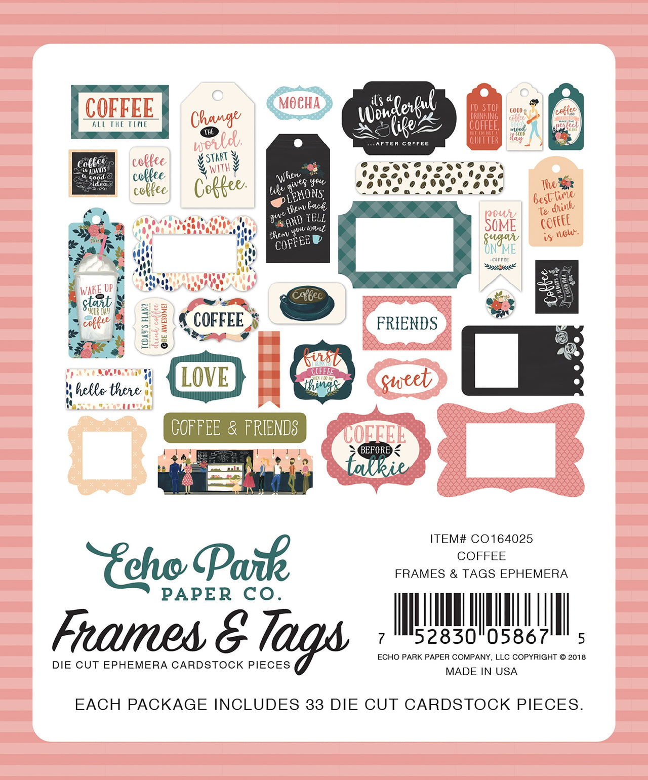 Echo Park Paper Echo Park Cardstock Ephemera 33/Pkg - Frames & Tags, Coffee
