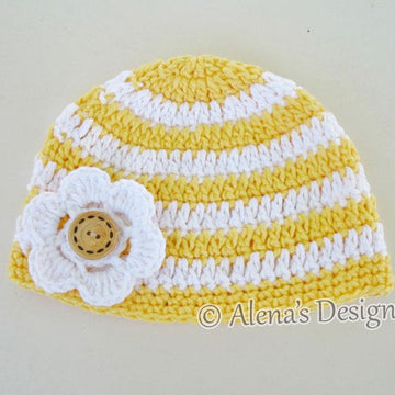 Crochet Stripe Baby Hat with Detachable Flower