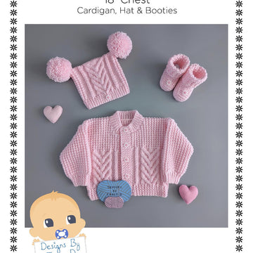 Suzy Cardigan, Hat & Booties 18 inch chest Baby Knitting Pattern
