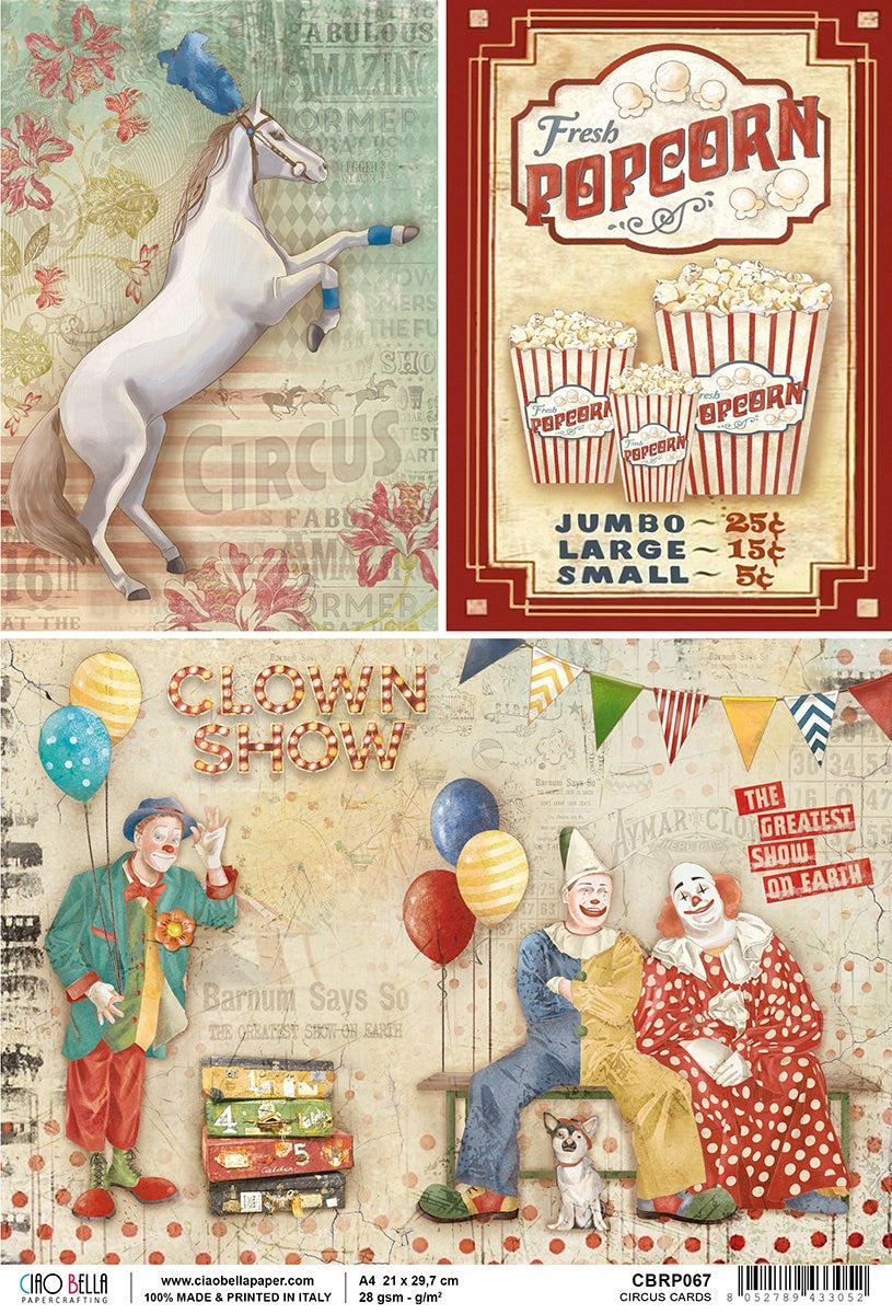Ciao Bella Rice Paper Sheet A4 5/Pkg - Circus Cards, The Greatest Show