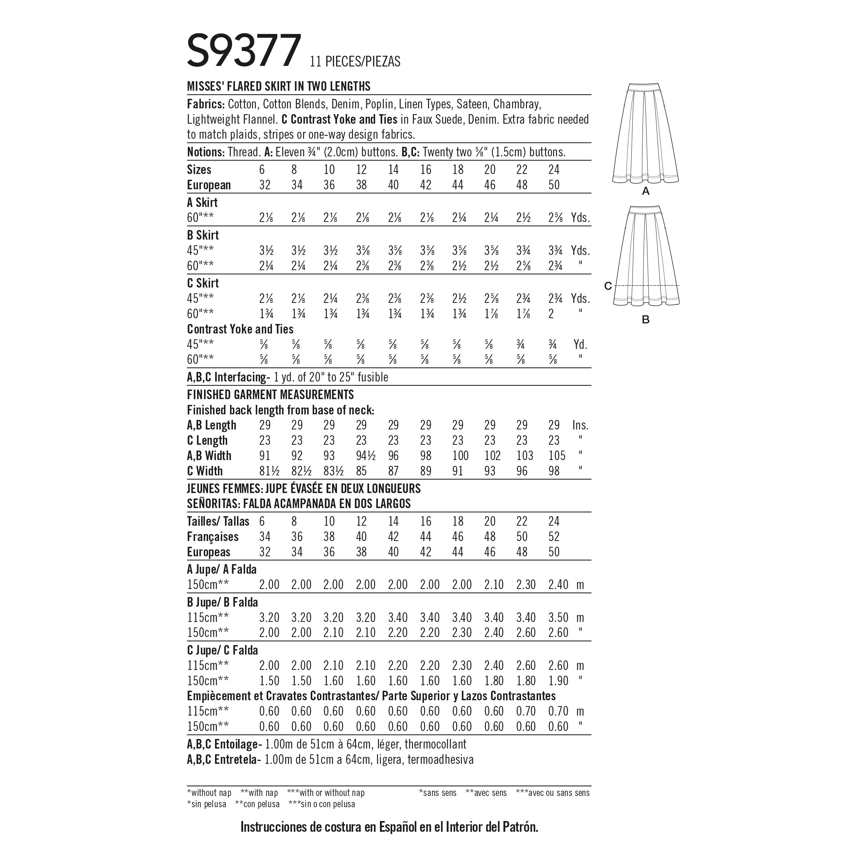 Simplicity Misses' Flared Skirts in Two Lengths S9377 - Sewing Pattern