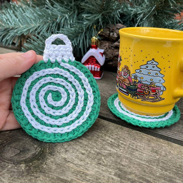 Crochet Coasters Candy spiral Pattern, Crochet Christmas ornament