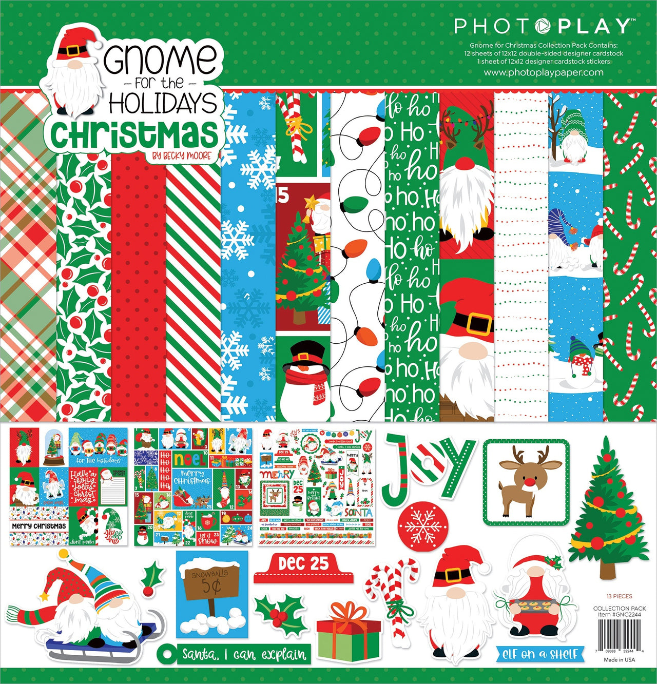 Photoplay Paper PhotoPlay Collection Pack 12"X12" - Gnome For Christmas
