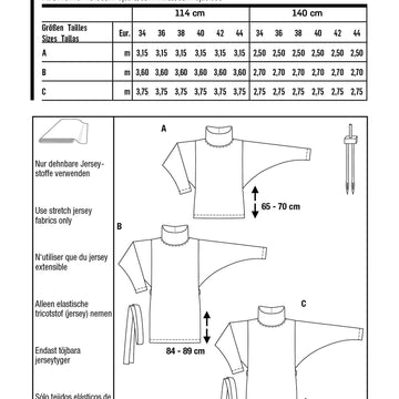Burda Style Misses' Top, Dress with Loose Roll Neck Collar B6074 - Paper Pattern, Size 8-18 (34-44)
