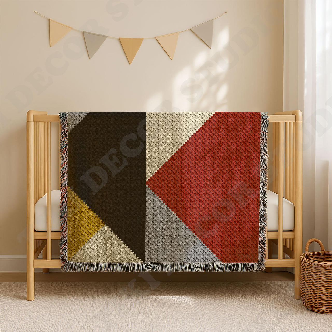 Abstract Art Blanket Patchwork Throw Black Gray Cream Toddler C2C CROCHET PATTERN
