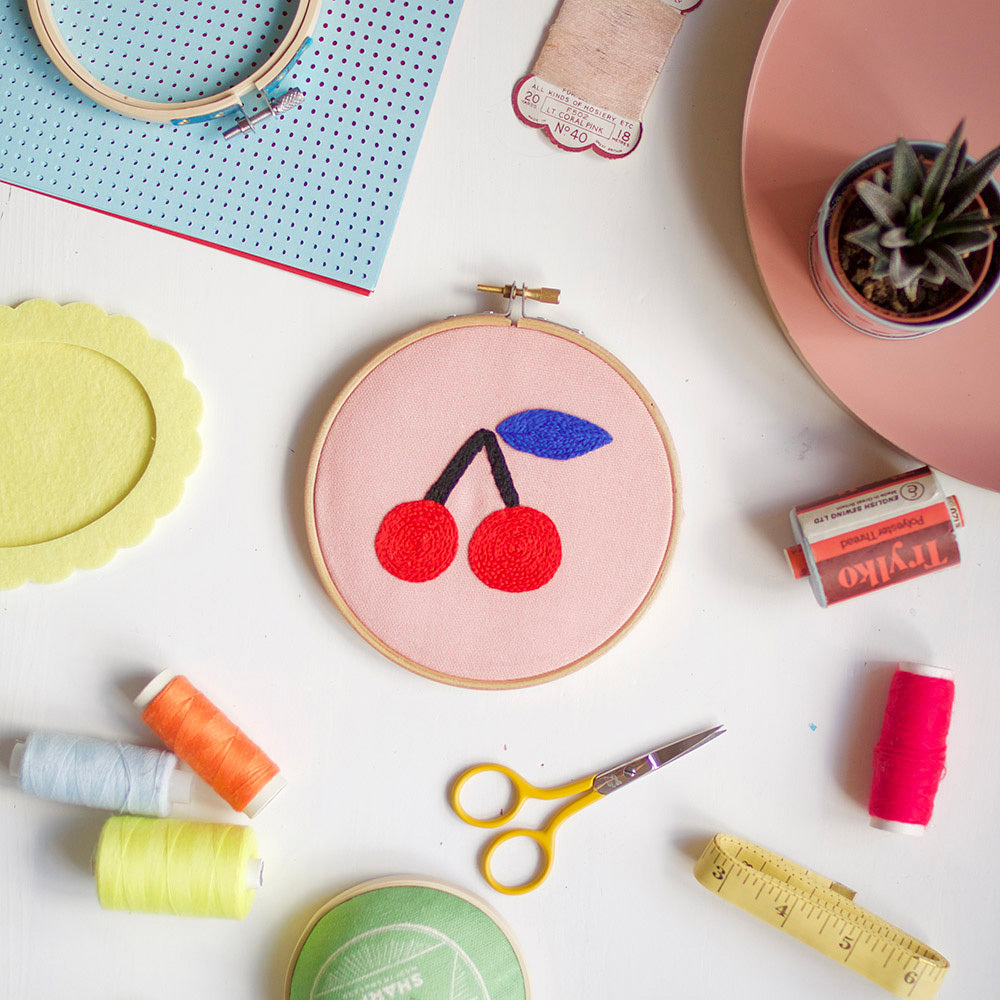 Cotton Clara Cherry Embroidery Hoop Kit - 13cm