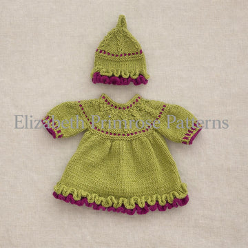 Watermelon Ruffle Set Knitting Pattern P102 – Doll Dress and Hat – Elizabeth Primrose Patterns