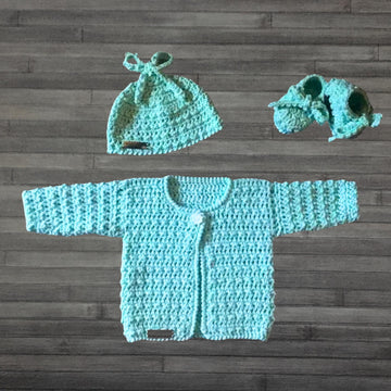Fiona Baby Cardigan Hat and Booties Set