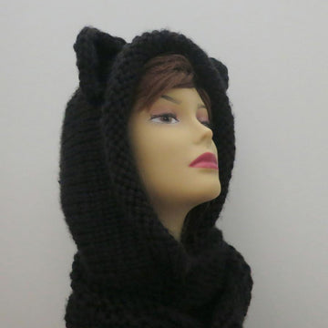 Cat Hoodie Scarf Pompoms