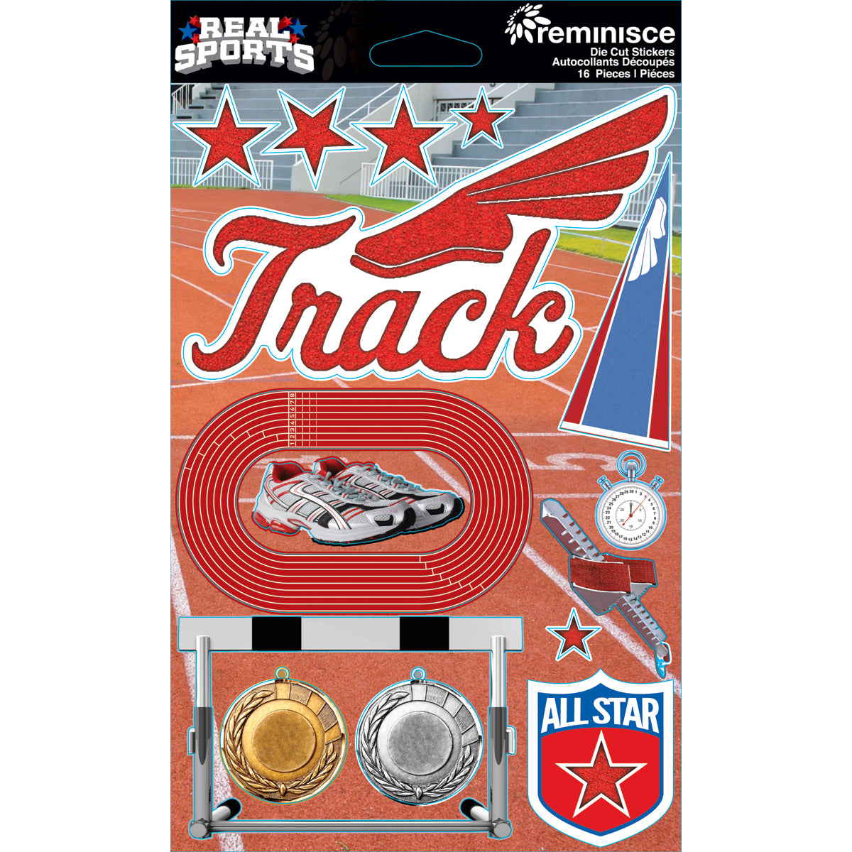 Reminisce Real Sports Cardstock Stickers 6"X4.5" - Track
