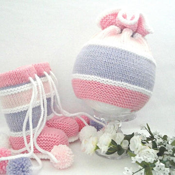 Knitting PATTERN Baby Hat Baby Booties Baby Set with Pompoms
