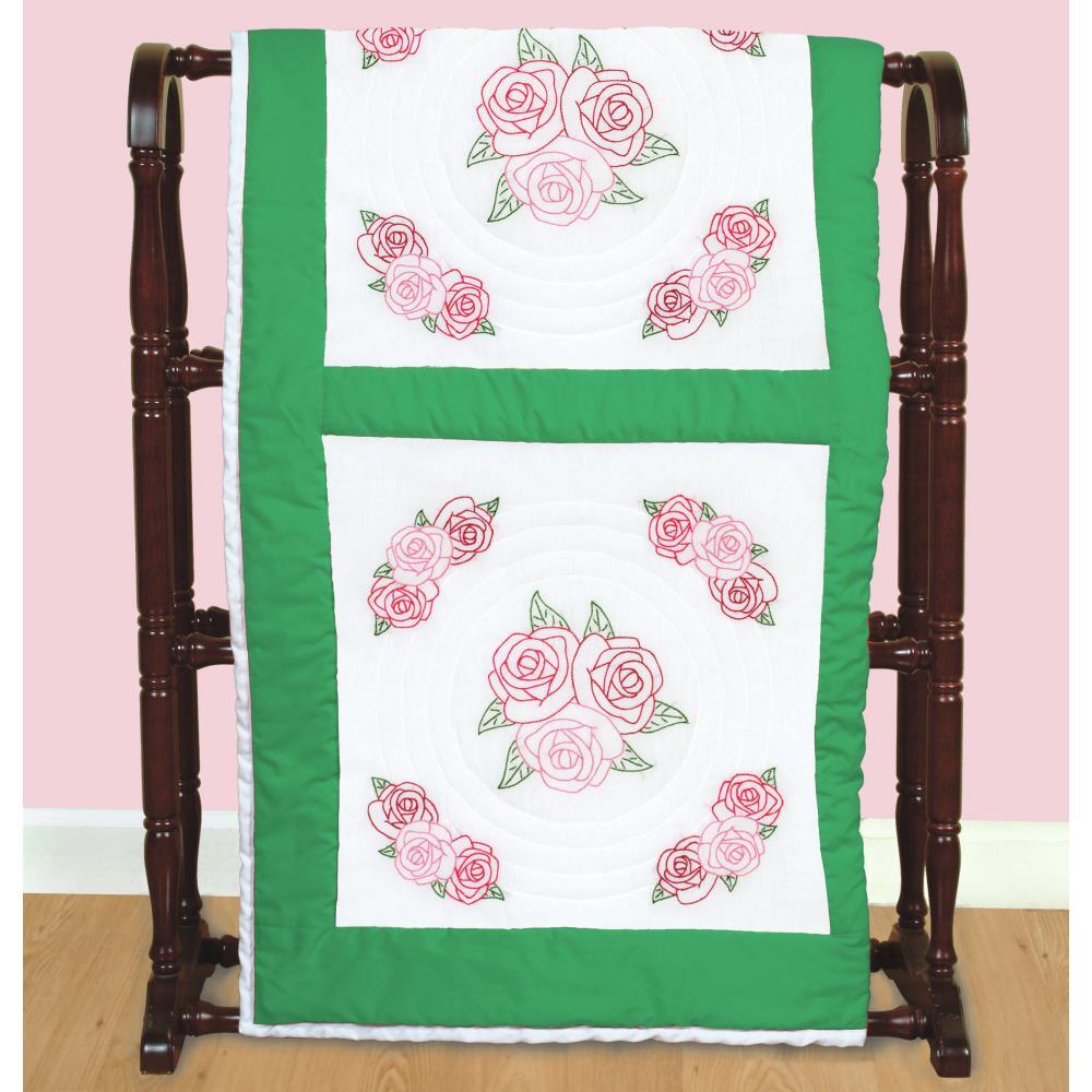 Jack Dempsey Stamped White Quilt Blocks 6Pkg - Rose Garden - 18in x 18in