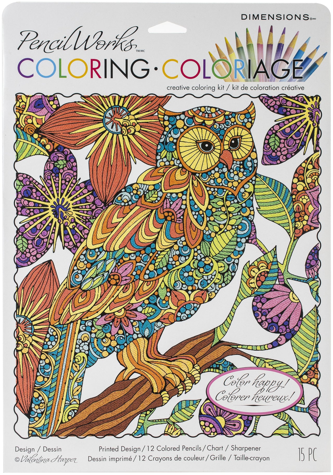Dimensions Pencil Works Color By Number Kit 9"X12" - Flowering Owl