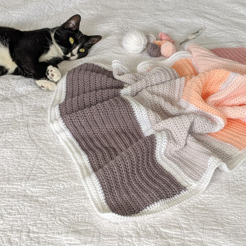 Subtle ridges color block crochet blanket
